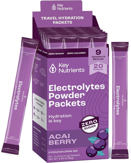Delicious Acai Berry Multivitamin Electrolyte Powder Packets - Hydration on the Go - 20 Packets - Sugar-Free, Gluten-Free, Made in USA