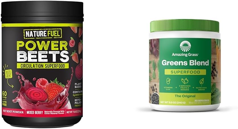Delicious Acai Berry Pomegranate Super Greens Powder for Boosting Energy - Healthy Delights Nature Fuel Power Beets & Amazing Grass Greens Blend