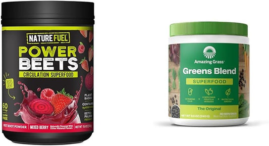 Delicious Acai Berry Pomegranate Super Greens Powder for Boosting Energy - Healthy Delights Nature Fuel Power Beets & Amazing Grass Greens Blend