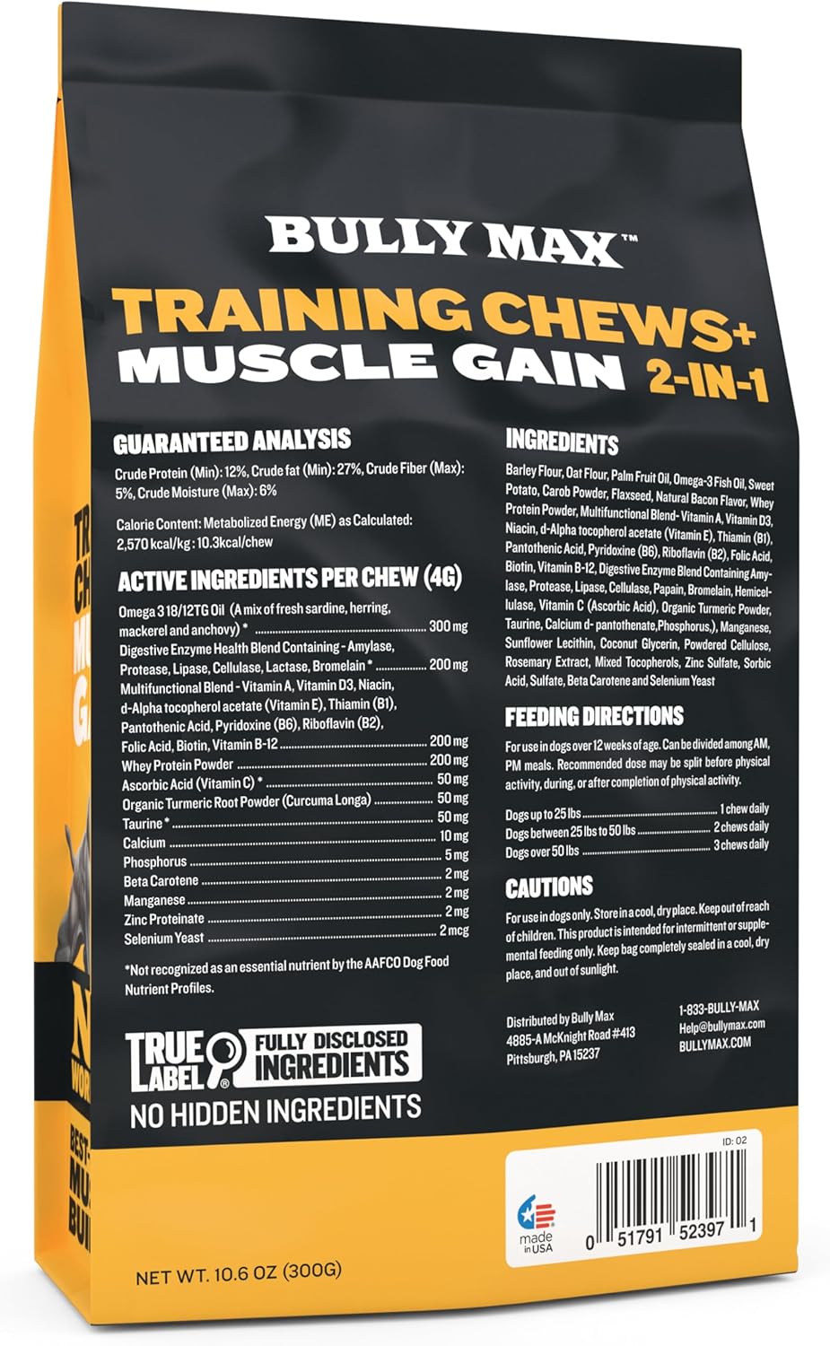 Delicious Bully Max Muscle Builder Soft Chews for Dogs - Training Supplements for Muscle Gain - Dog Food Topper for All Breeds & Ages