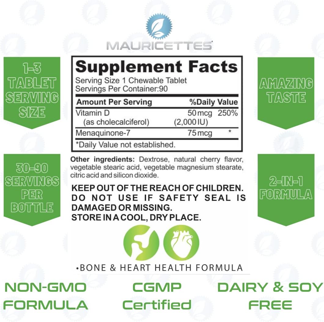 Delicious Chewable D3 K2 Vitamin for Adults and Kids - Boosts Vitamin D and K2 Levels - Easy to Take and Great Taste