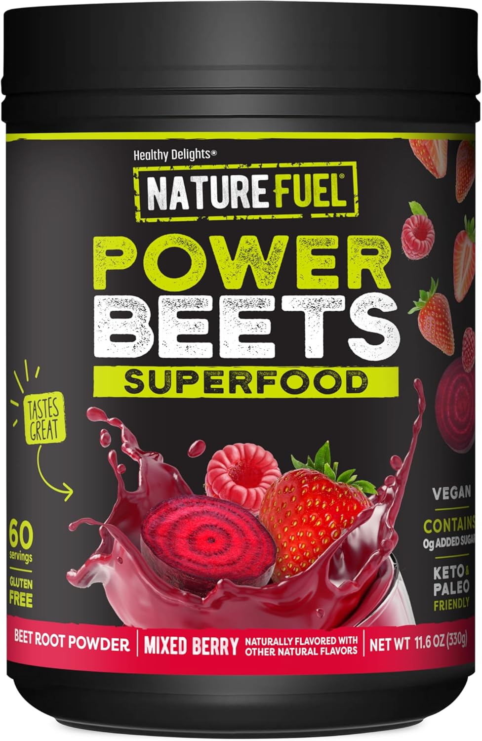 Delicious Mixed Berry Power Beets Powder - Natural Energy & Stamina Supplement, Supports Circulation - Non-GMO Superfood (60 Servings)