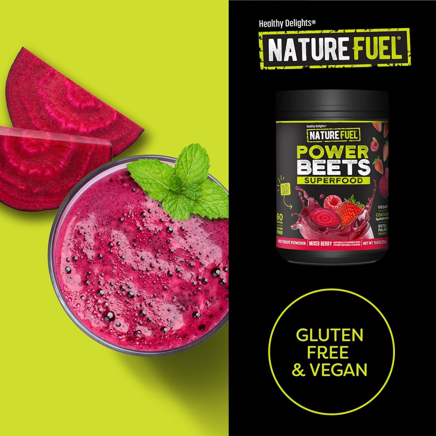 Delicious Mixed Berry Power Beets Powder - Natural Energy & Stamina Supplement, Supports Circulation - Non-GMO Superfood (60 Servings)