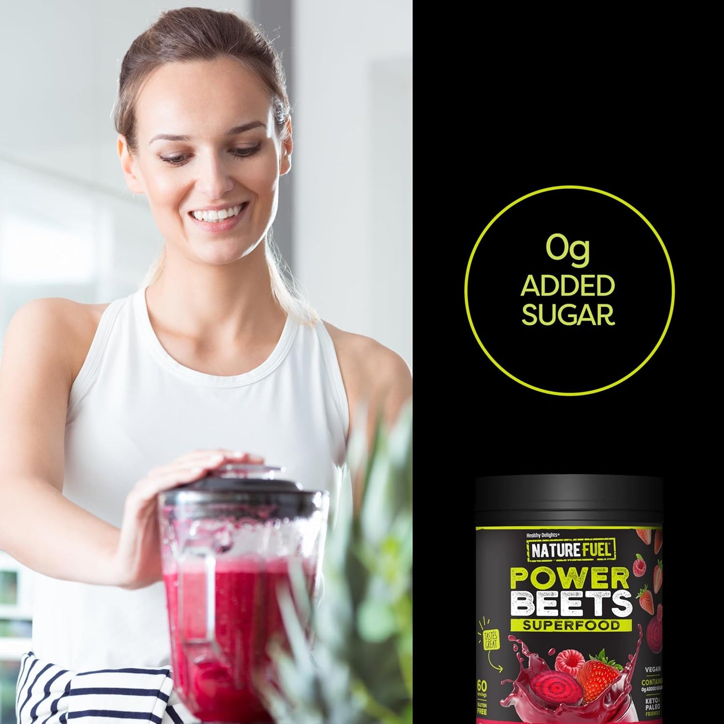 Delicious Mixed Berry Power Beets Powder - Natural Energy & Stamina Supplement, Supports Circulation - Non-GMO Superfood (60 Servings)