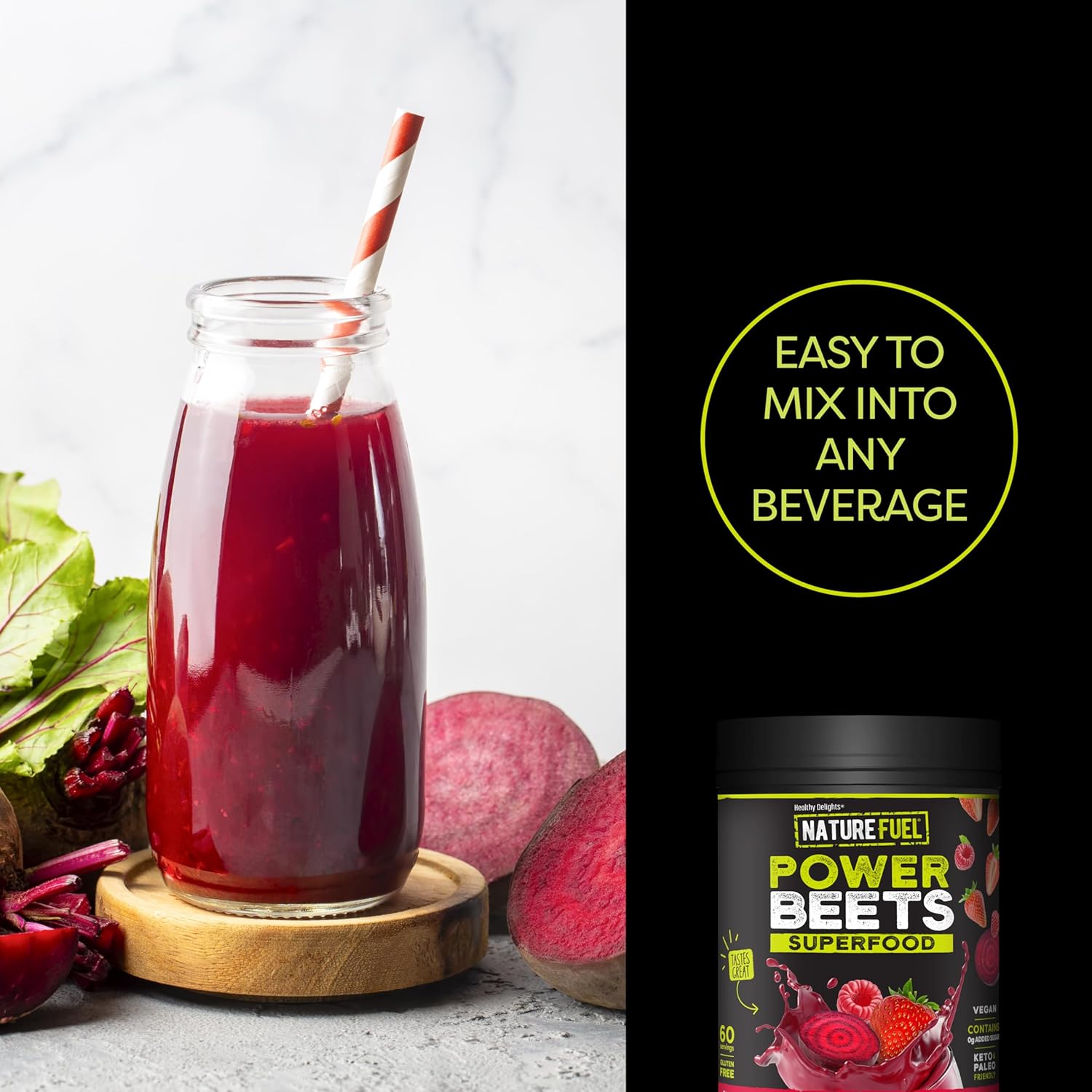 Delicious Mixed Berry Power Beets Powder - Natural Energy & Stamina Supplement, Supports Circulation - Non-GMO Superfood (60 Servings)