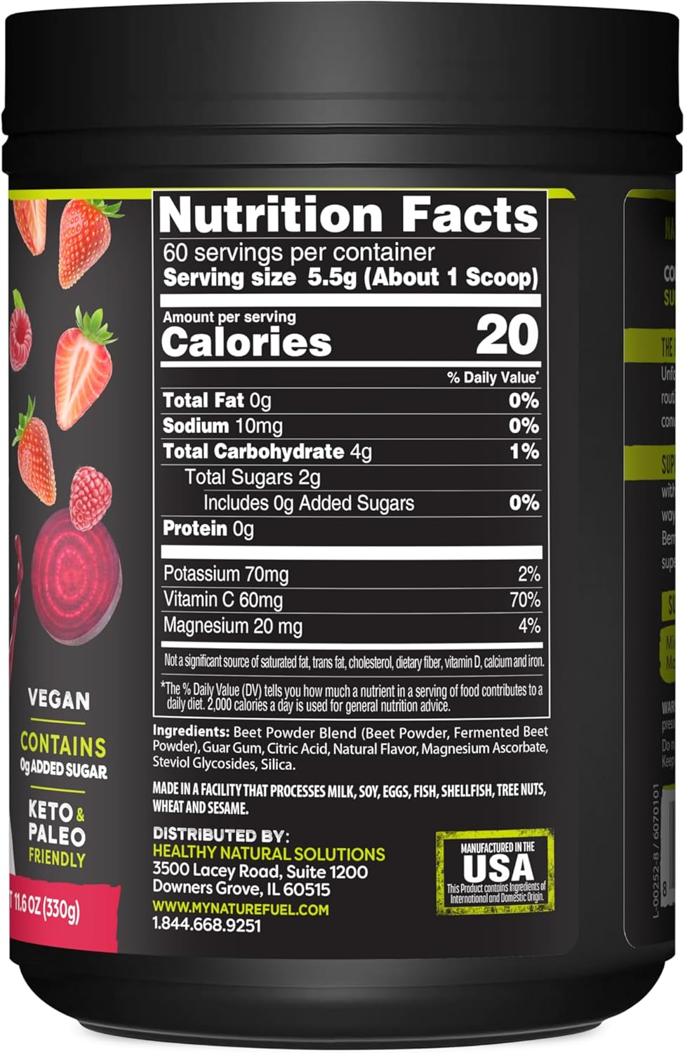 Delicious Mixed Berry Power Beets Powder - Natural Energy & Stamina Supplement, Supports Circulation - Non-GMO Superfood (60 Servings)