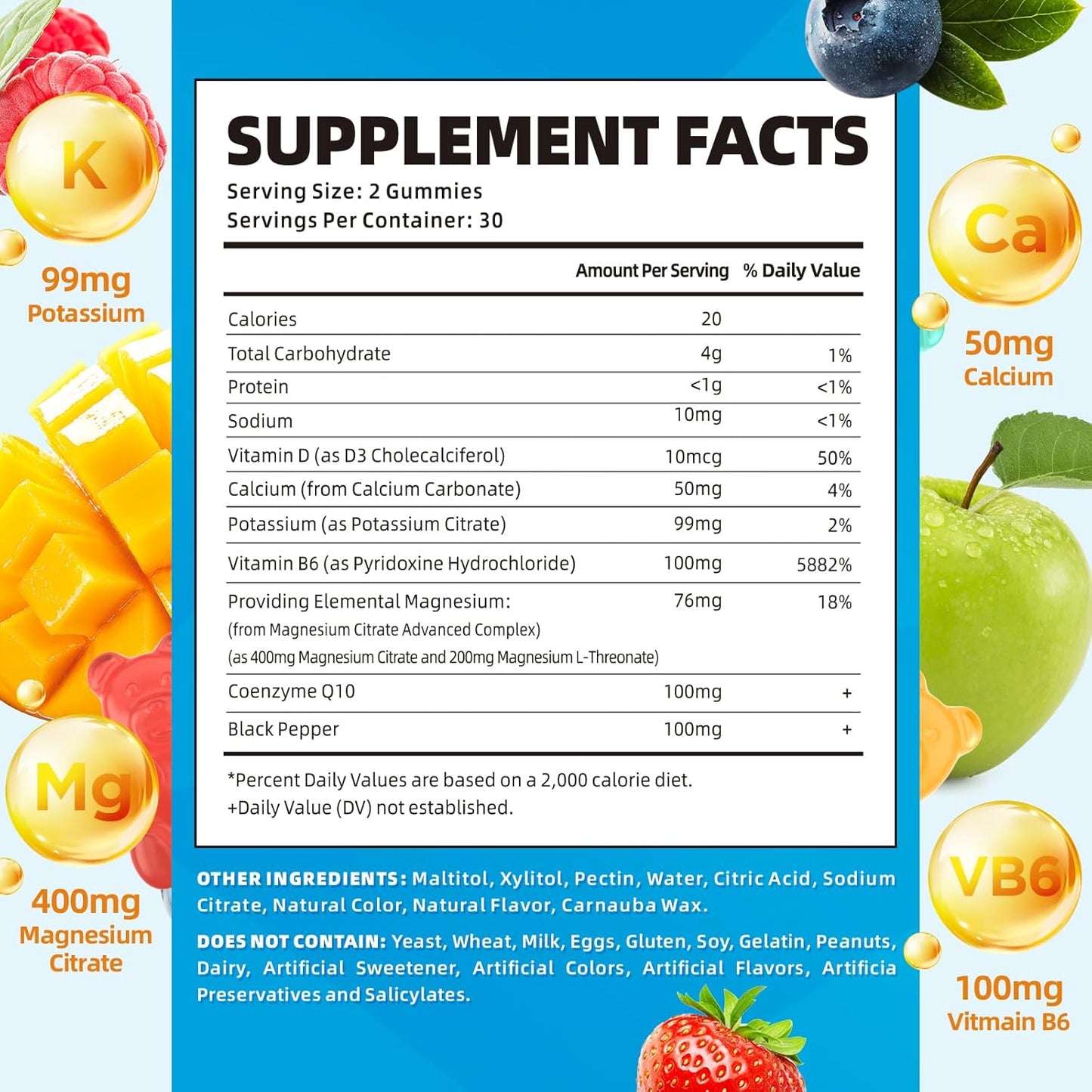 Delicious Mixed Fruit Flavored Sugar-Free Potassium Magnesium Gummies - 120 Count for Adults & Kids, High Absorption Supplement for Leg Cramps, Muscles, & Immune Health