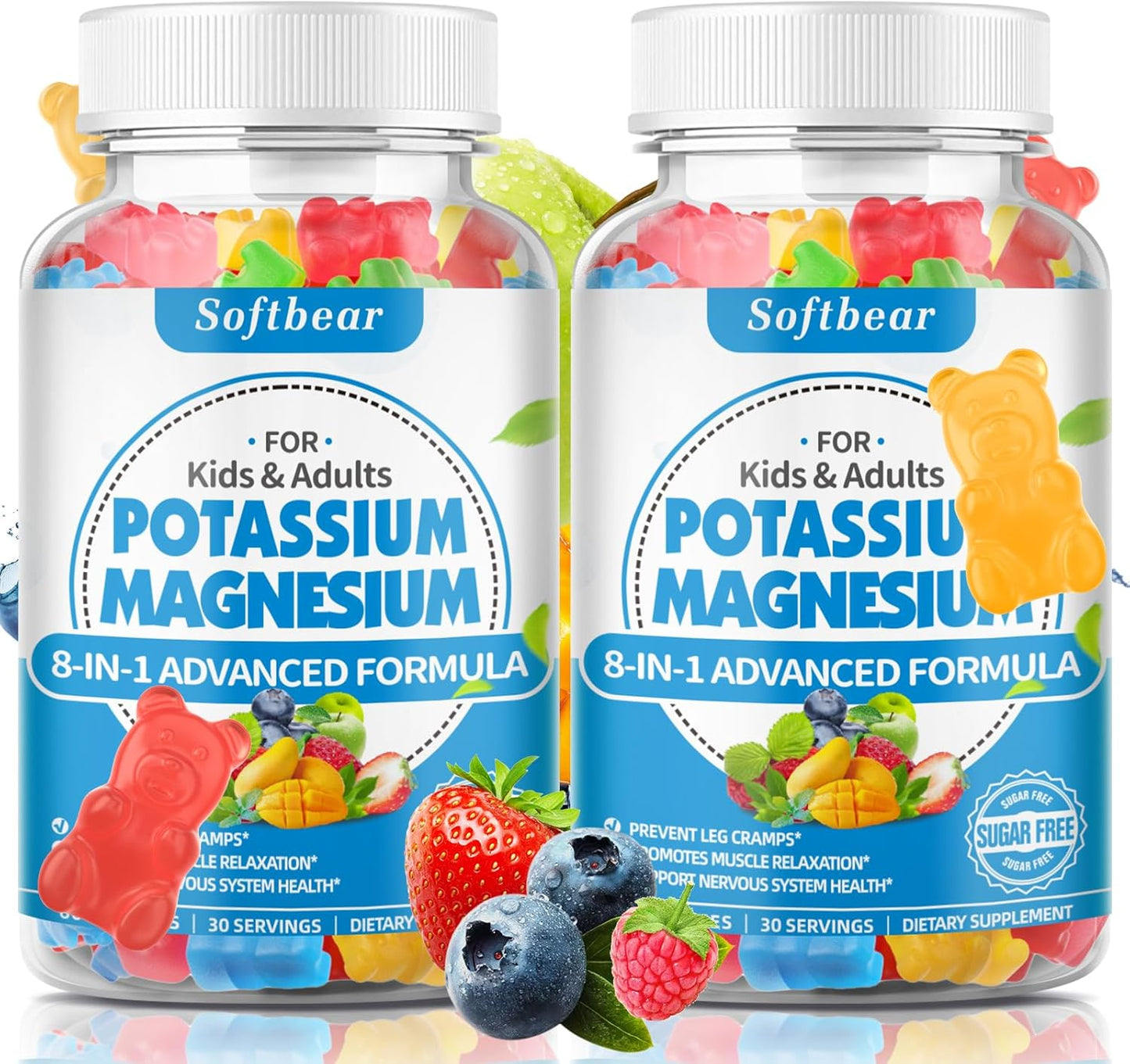 Delicious Mixed Fruit Flavored Sugar-Free Potassium Magnesium Gummies - 120 Count for Adults & Kids, High Absorption Supplement for Leg Cramps, Muscles, & Immune Health