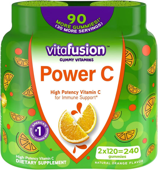 Delicious Orange Flavor 240ct Twin Pack Vitamin C Gummies Compatible with Vitafusion, Natrue Mad Power