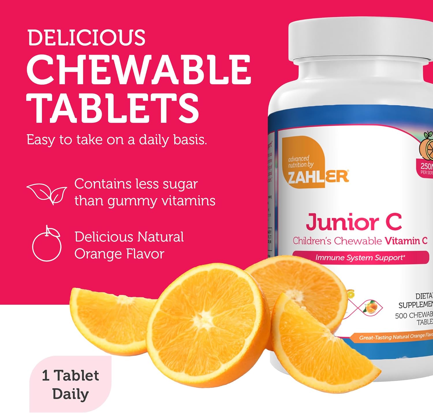 Delicious Orange Flavored Chewable Vitamin C for Kids - 500 Count - Immune Support and Antioxidant Boost - Kosher Formula for Children's Immunity