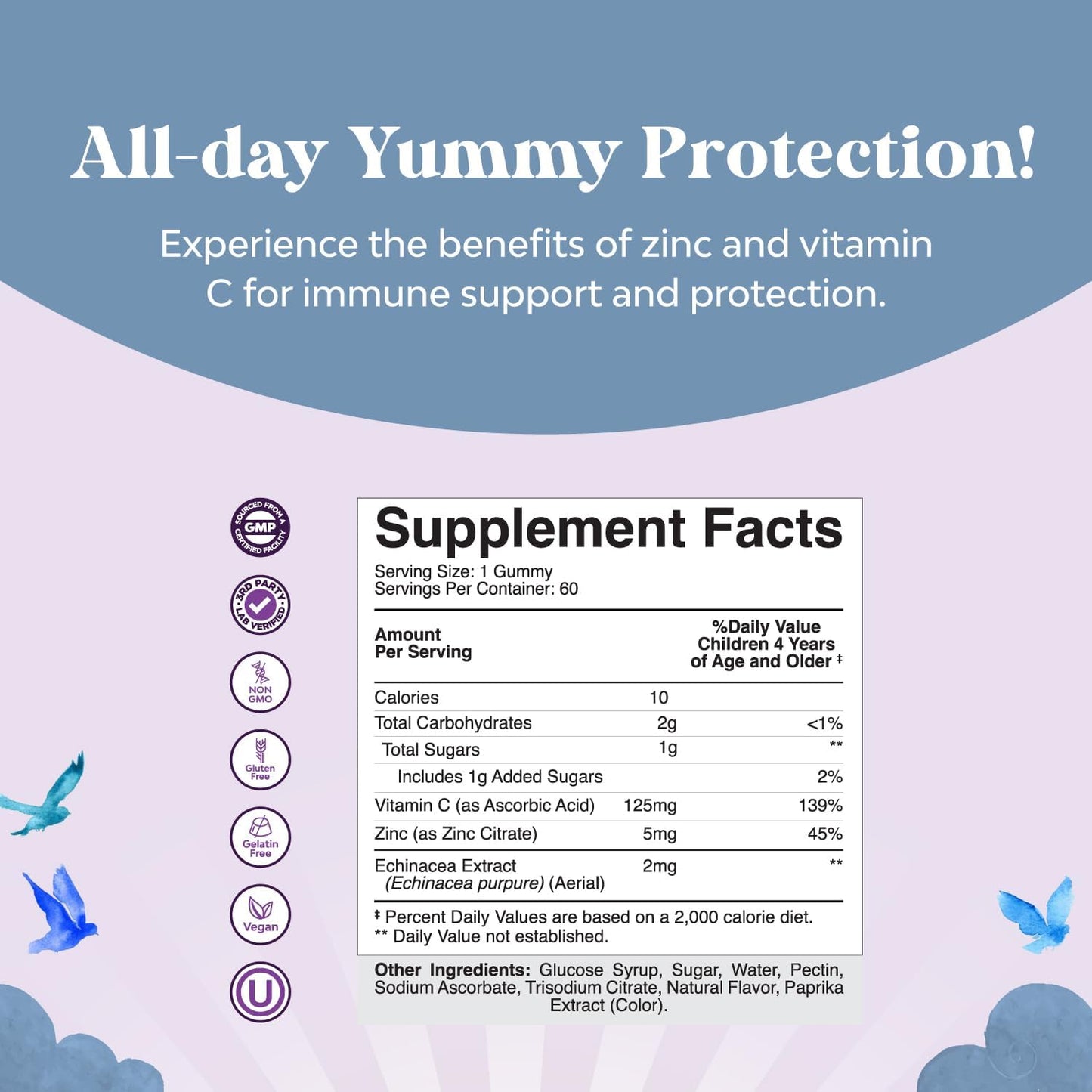 Delicious Vegan Kids Immunity Gummies with Vitamin C, Zinc, and Echinacea - Gluten-Free Chewable Supplement