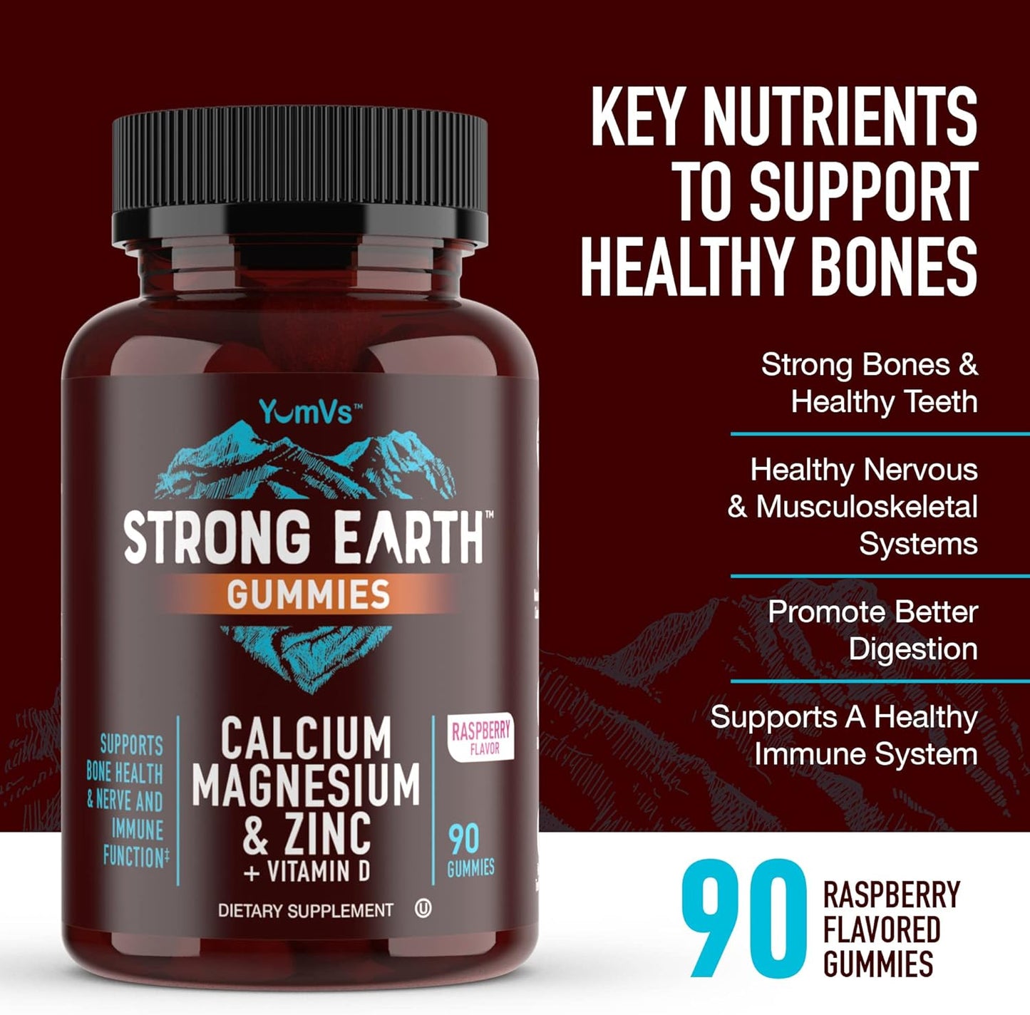 Delicious YUM-V'S Calcium, Magnesium, Zinc, and Vitamin D Gummies for Bone Health (90 Count)