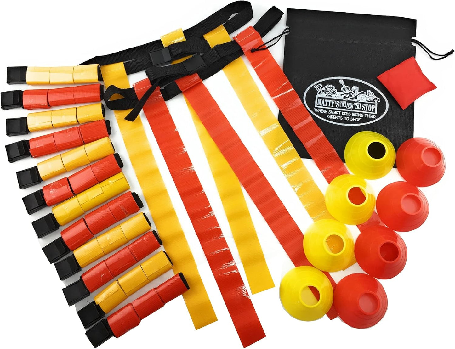 Deluxe 14-Man Flag Football Set with Tear Away Belts, Cones, Beanbag Flag & Storage Bag - Complete Kit by Matty's Toy Stop