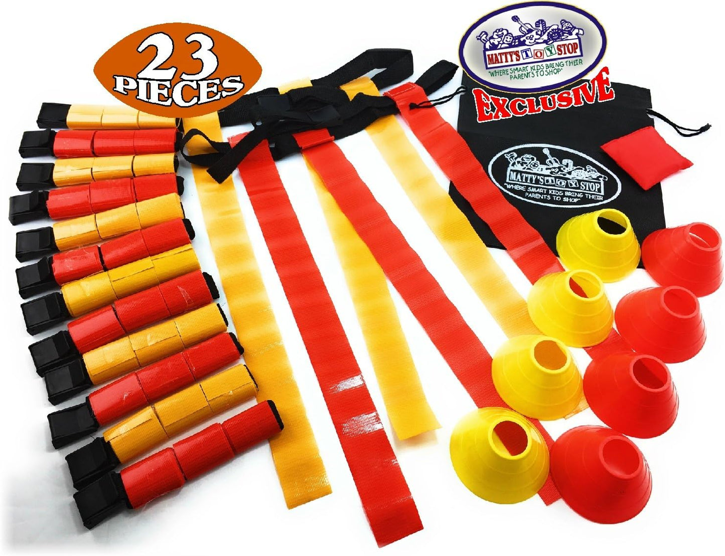 Deluxe 14-Man Flag Football Set with Tear Away Belts, Cones, Beanbag Flag & Storage Bag - Complete Kit by Matty's Toy Stop
