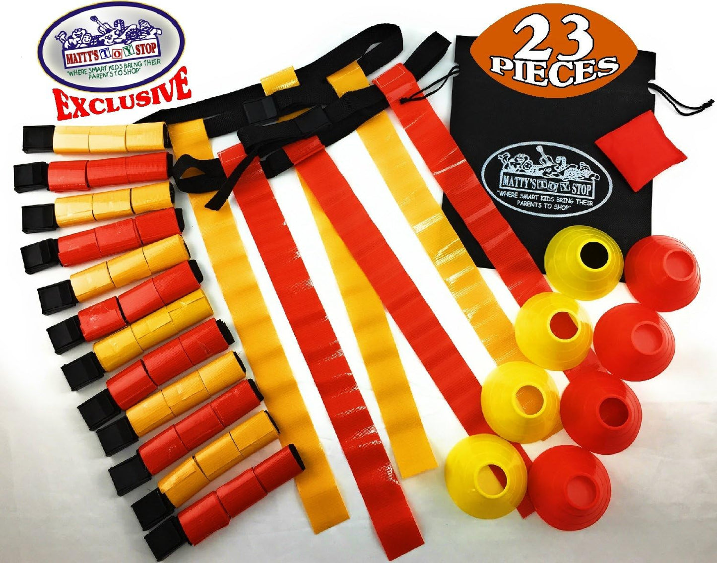 Deluxe 14-Man Flag Football Set with Tear Away Belts, Cones, Beanbag Flag & Storage Bag - Complete Kit by Matty's Toy Stop