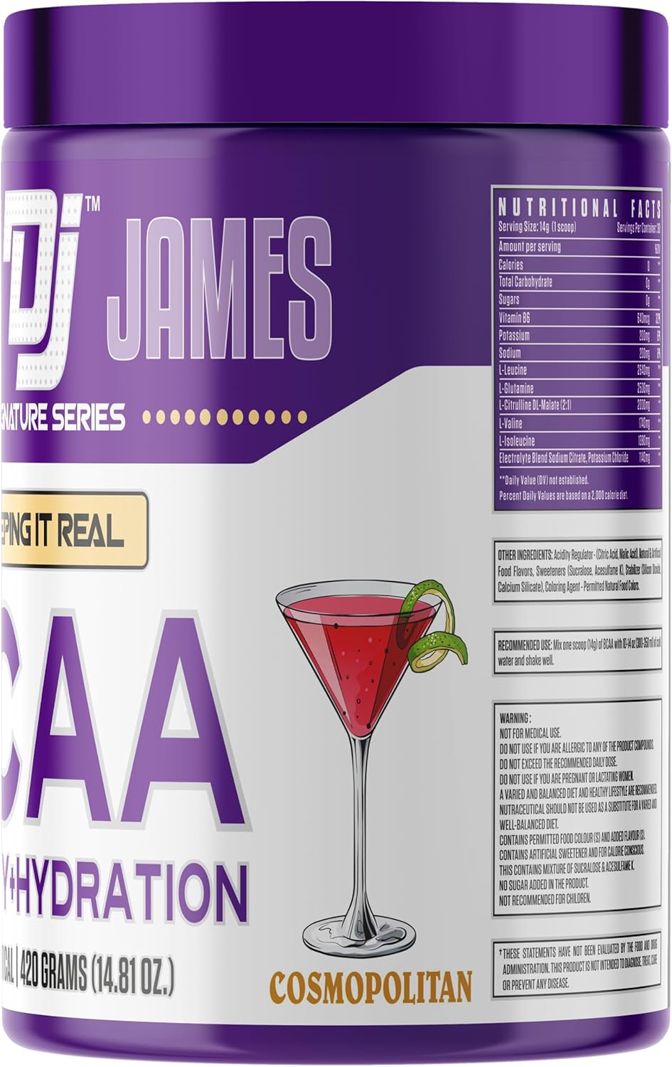 DENNIS JAMES Signature Series BCAA Energy Hydration Formula Cosmopolitan Flavor 420g 30 Servings