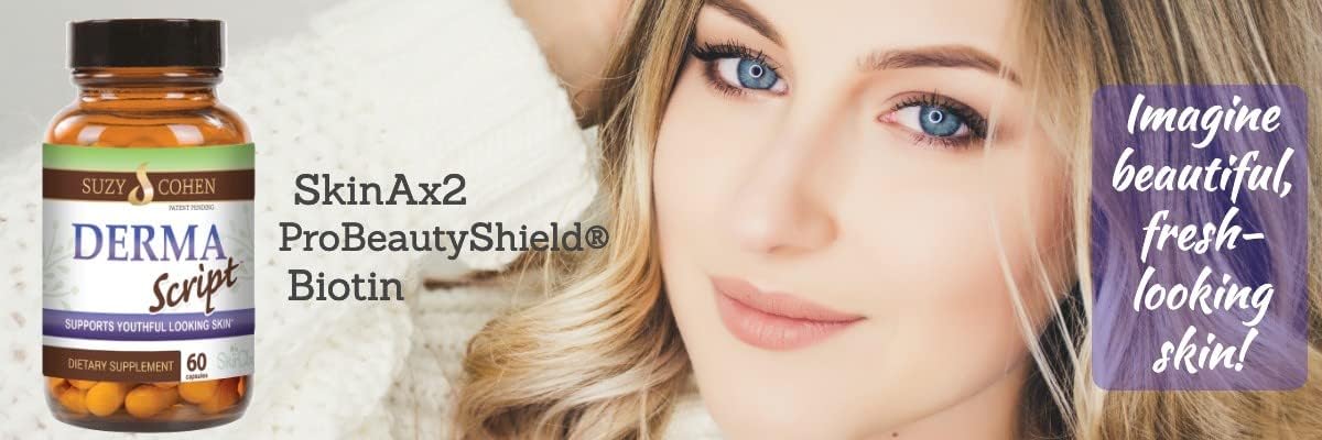 DermaScript Clear Skin Probiotic Supplement for Acne, Dryness, and Irritation - Biotin Face Care (60 Capsules)