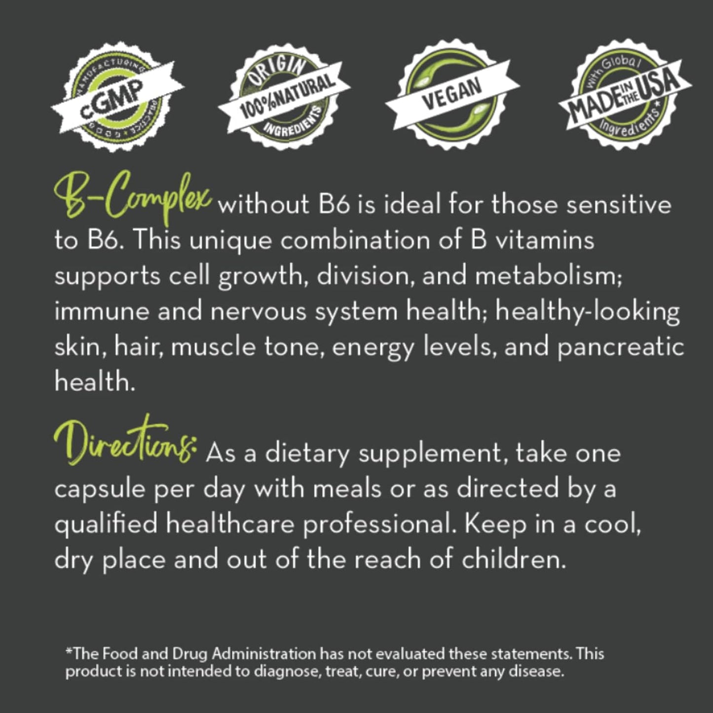 Desert Harvest B-Complex Vitamin Supplement - 90 Capsules, No B6 Added