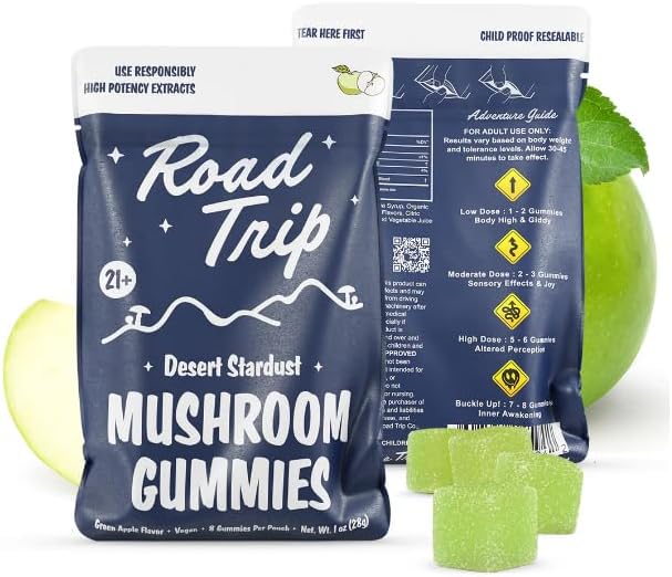 Desert Stardust Green Apple Mushroom Gummies for a Fun Road Trip