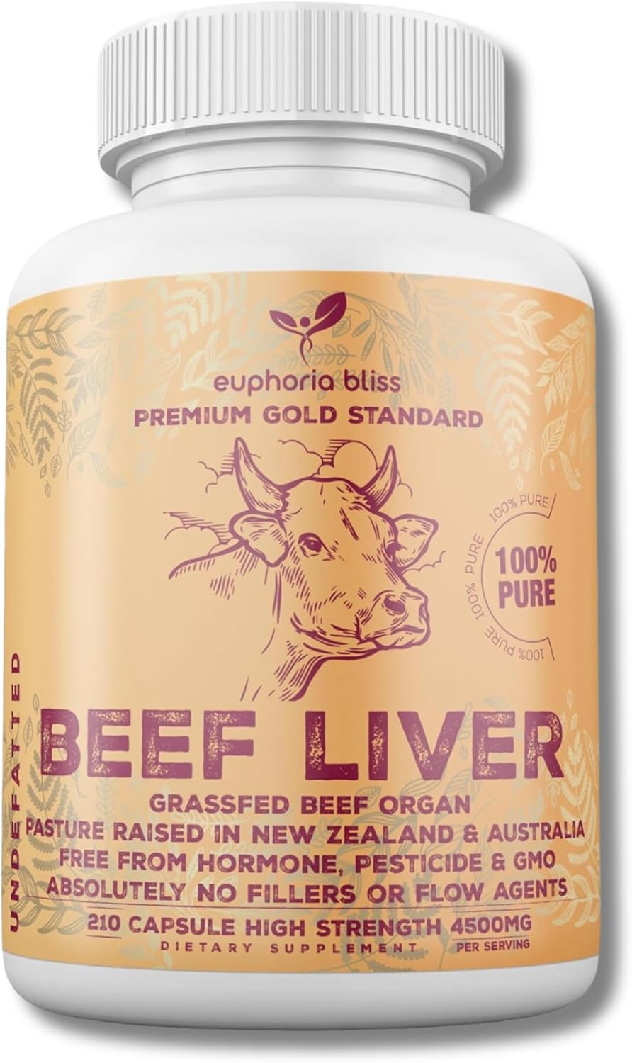 Desiccated Grass Fed Beef Liver Capsules | 210 Quick Release Capsules (750mg) | Non-GMO Liver Supplement