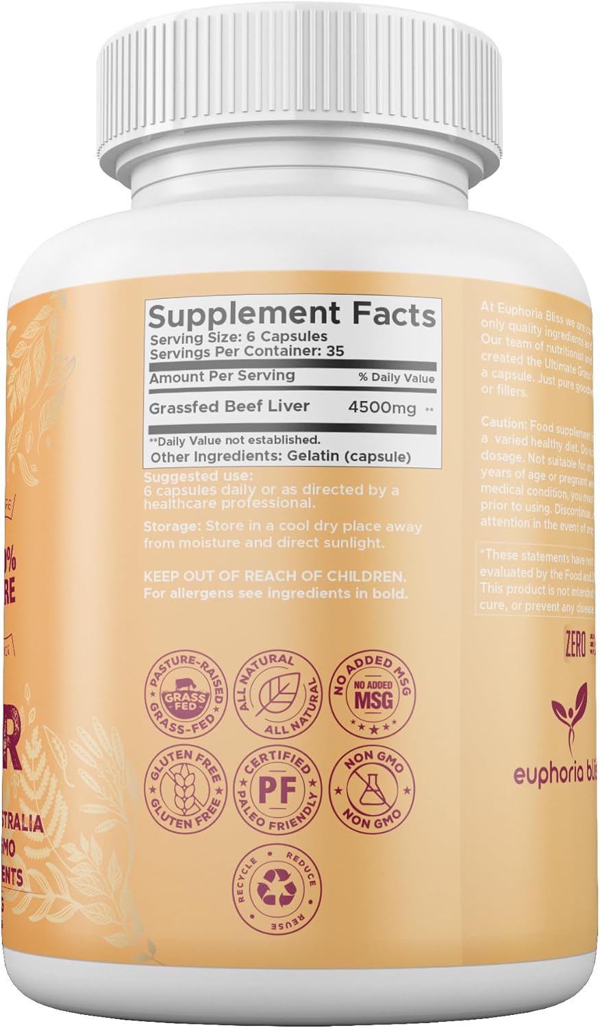 Desiccated Grass Fed Beef Liver Capsules | 210 Quick Release Capsules (750mg) | Non-GMO Liver Supplement