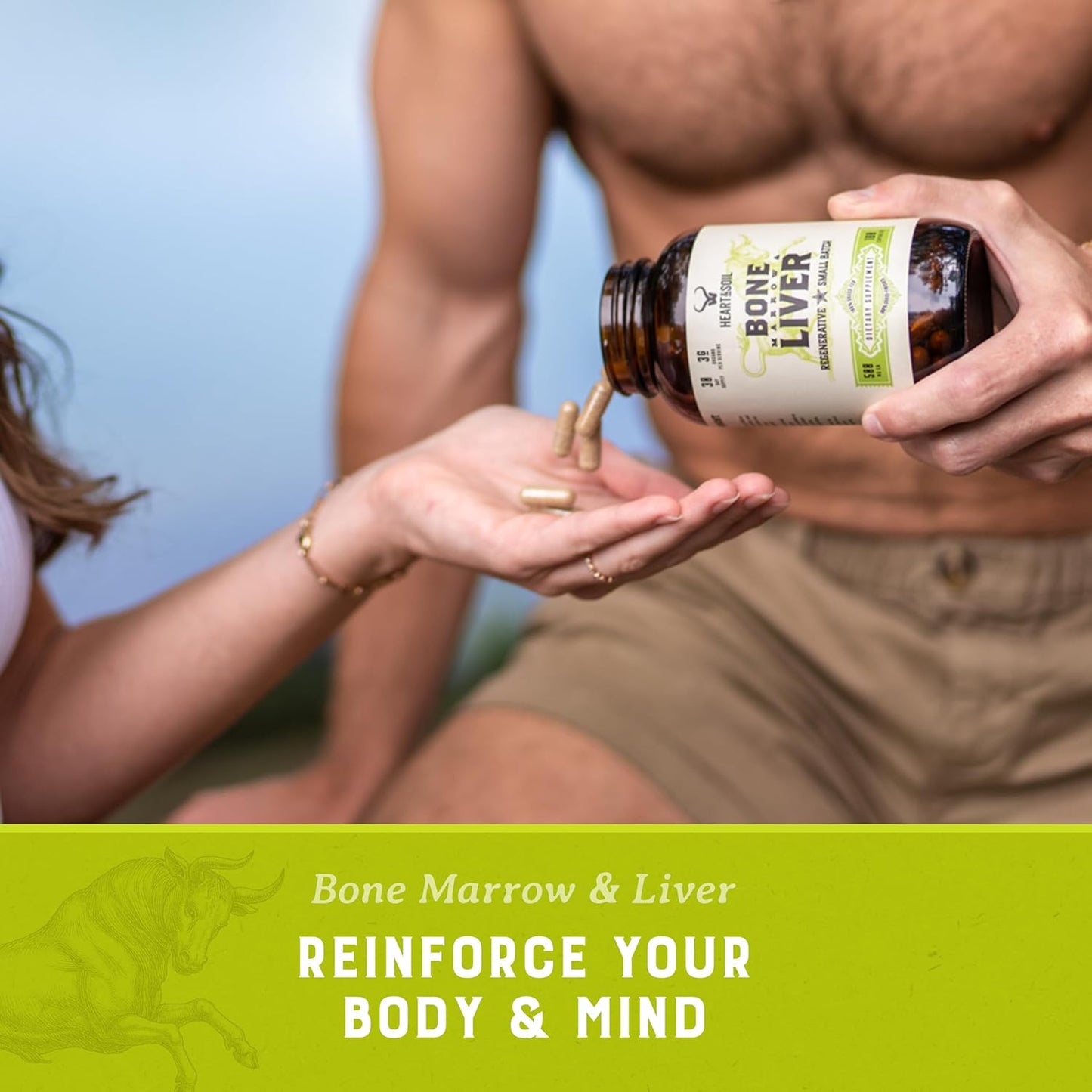 Desiccated Grass-Fed Bone Marrow & Liver Supplement for Mood, Bone, Joint, Tissue, & Skin Health - 180 Capsules