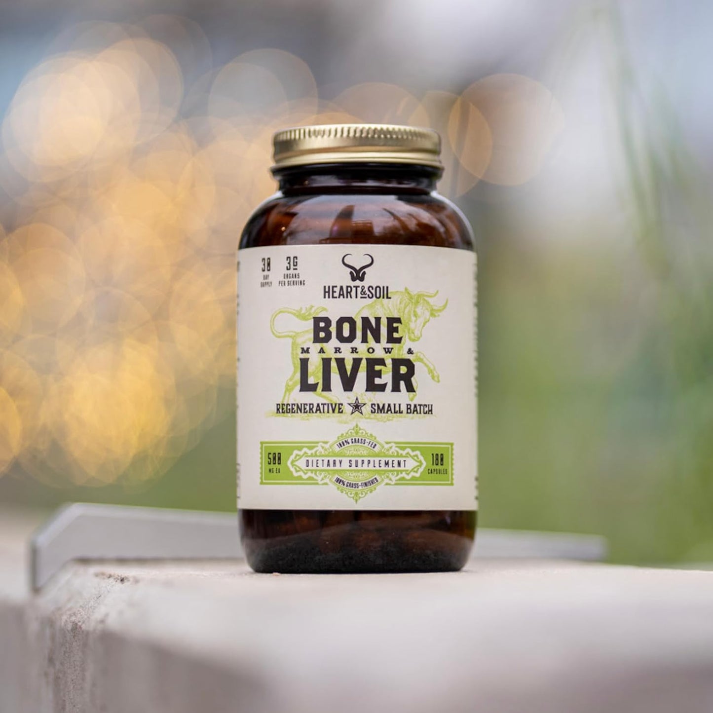 Desiccated Grass-Fed Bone Marrow & Liver Supplement for Mood, Bone, Joint, Tissue, & Skin Health - 180 Capsules