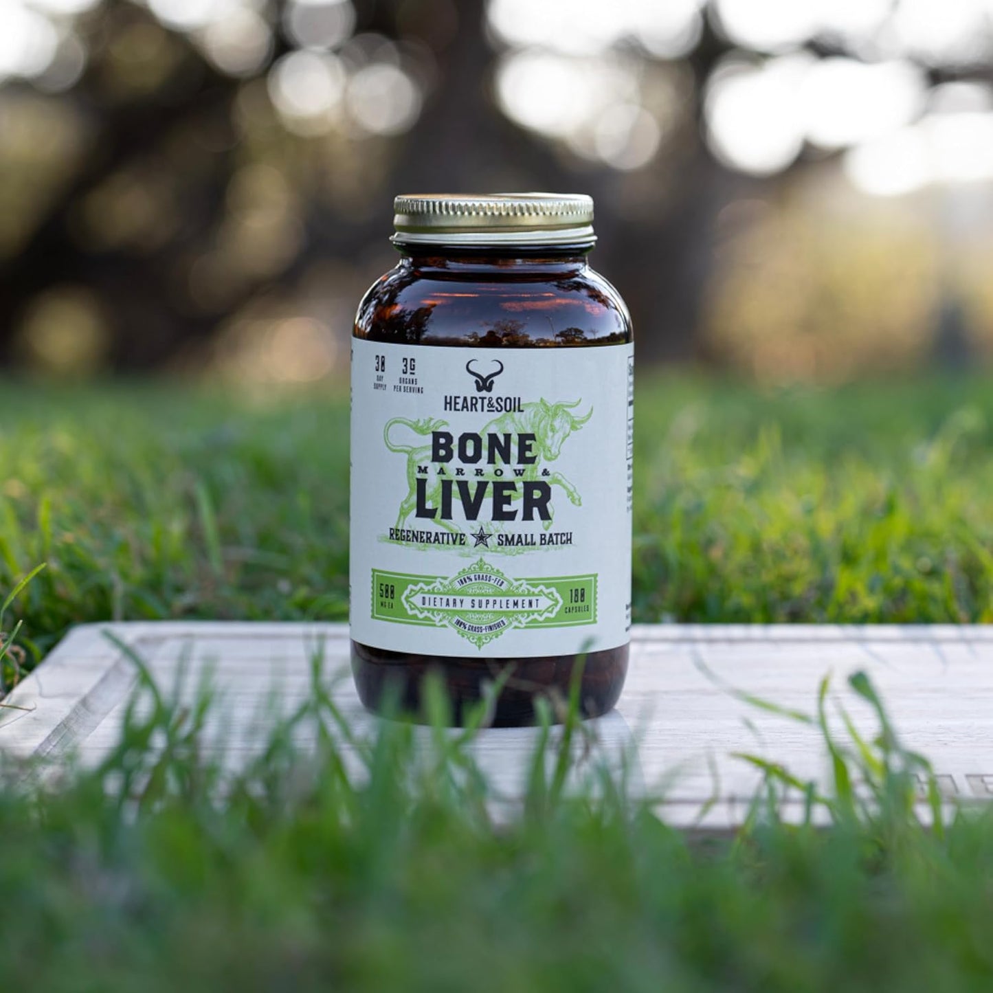 Desiccated Grass-Fed Bone Marrow & Liver Supplement for Mood, Bone, Joint, Tissue, & Skin Health - 180 Capsules