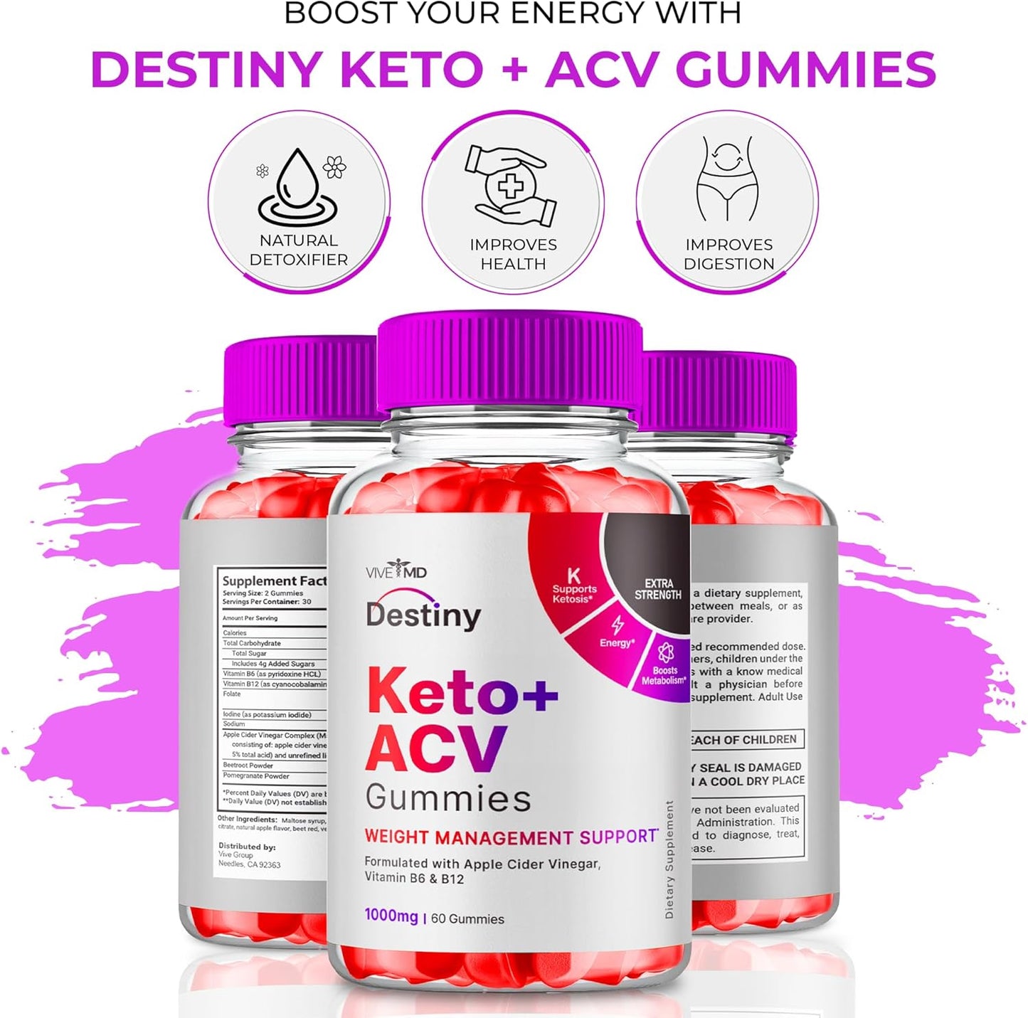 Destiny Keto ACV Gummies for Ketosis & Belly Fat - Apple Cider Vinegar Supplements (5 Pack)