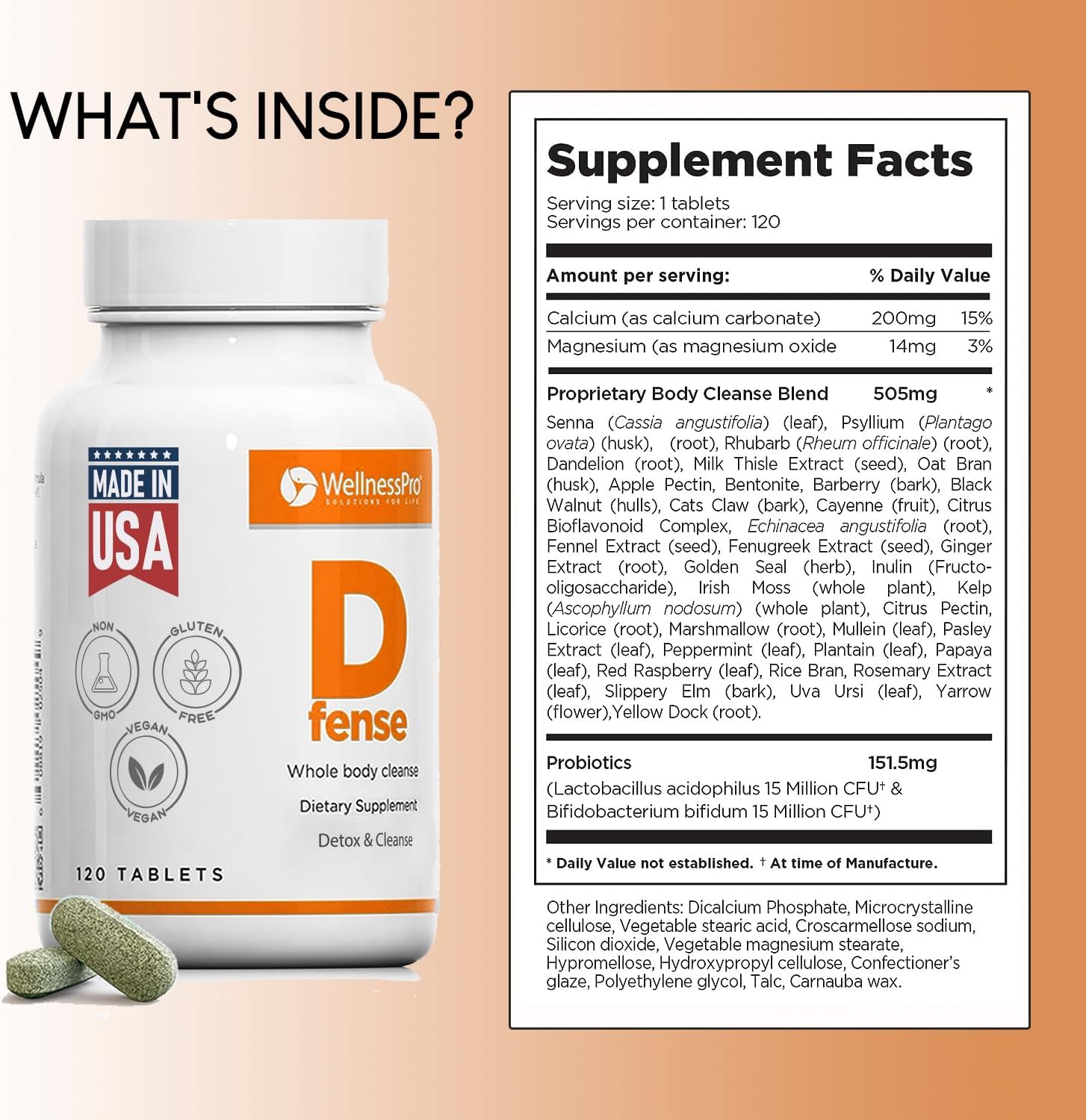 Detox Cleanse Supplement with Milk Thistle, Goldenseal, Senna, Probiotics, Multivitamins - 120 Tablets