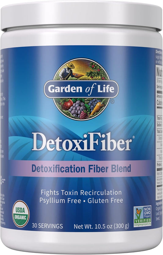 Detoxifiber Organic Fiber Powder Blend with Chia, Alfalfa & Barley - Herbal Cleanse & Gut Health Support - Non-GMO, Gluten-Free, Vegan - 30 Servings