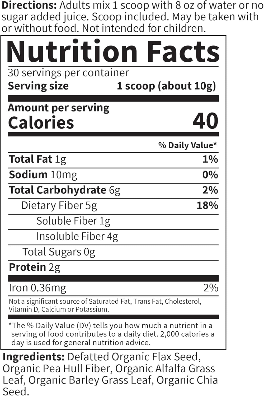 Detoxifiber Organic Fiber Powder Blend with Chia, Alfalfa & Barley - Herbal Cleanse & Gut Health Support - Non-GMO, Gluten-Free, Vegan - 30 Servings