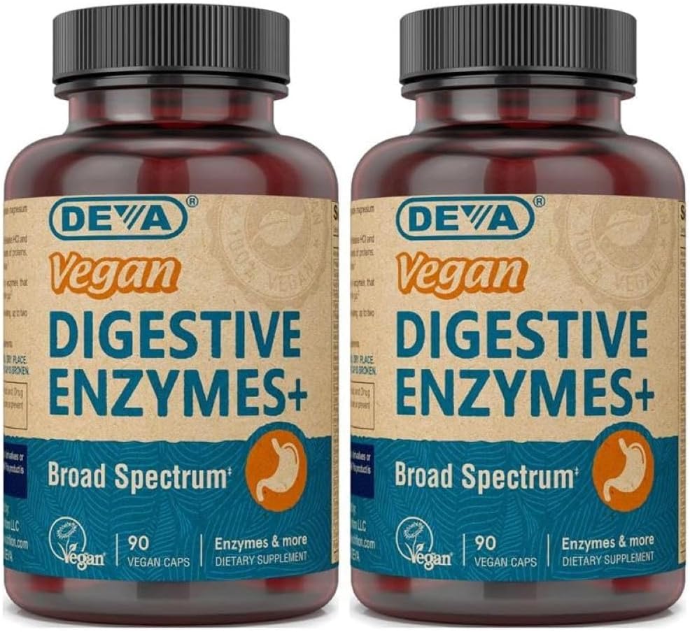 Deva Vegan Vitamins Digestive Enzymes Plus Supplement - 90 Capsules (Pack of 2) - Enzyme & Herb Blend for Digestion