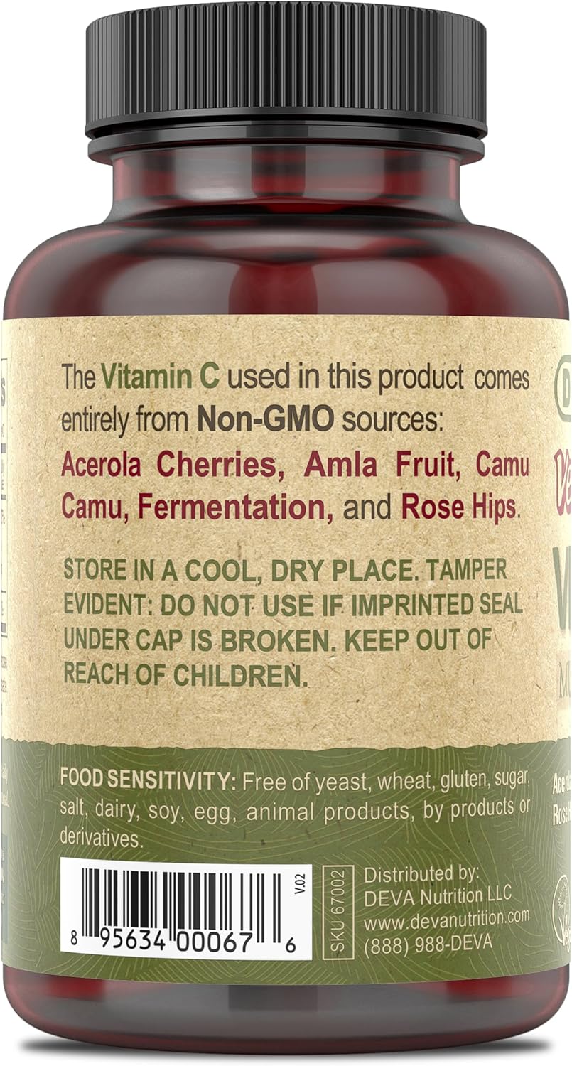 DEVA Vegan Vitamins: Premium Food-Based Vitamin C Tablets - Non-GMO Multisource Formula - 90 Count