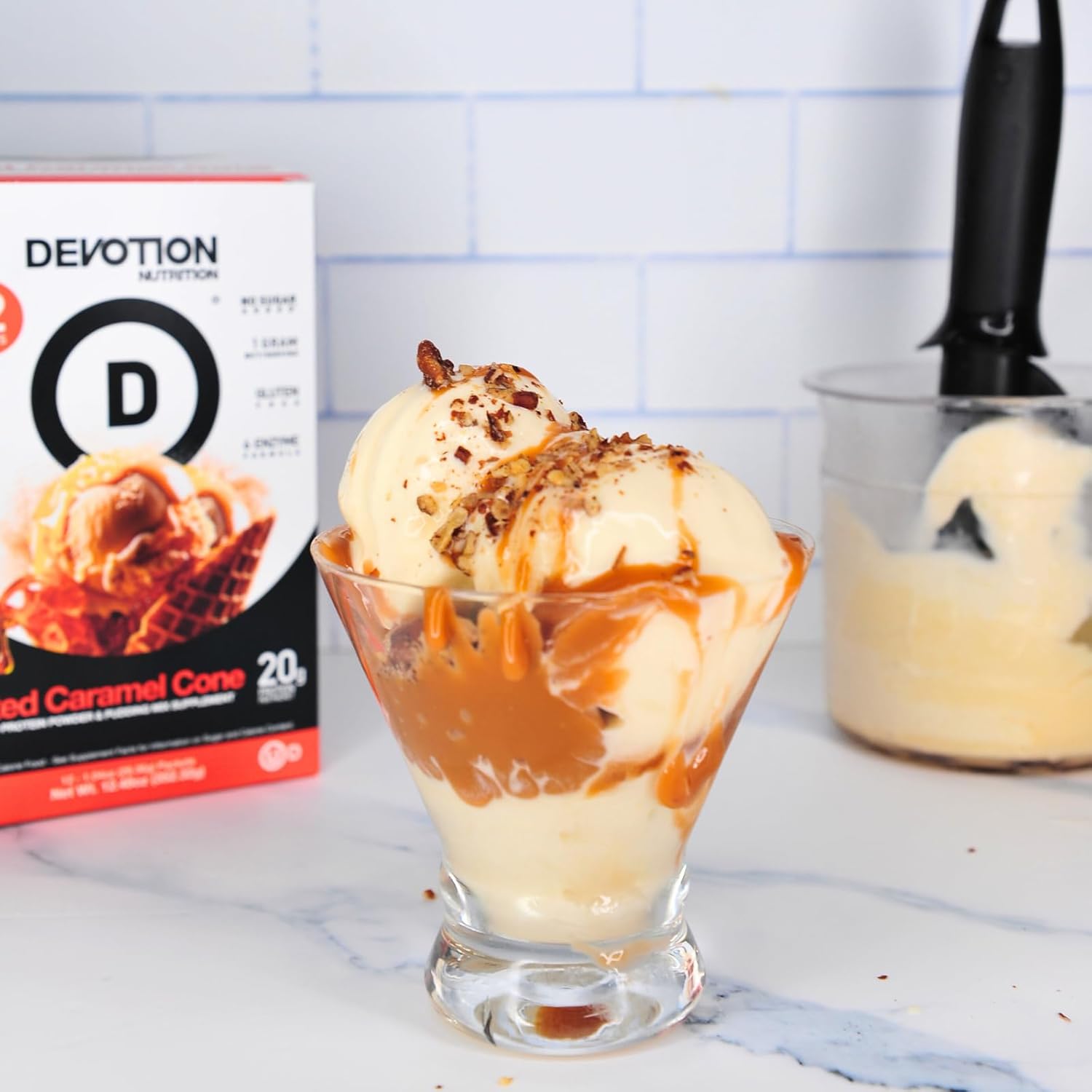 Devotion Nutrition Salted Caramel Cone Protein Powder Packets - 20g Whey & Micellar Protein, 1g MCT, Gluten-Free, Keto-Friendly, No Added Sugars - 12 Count