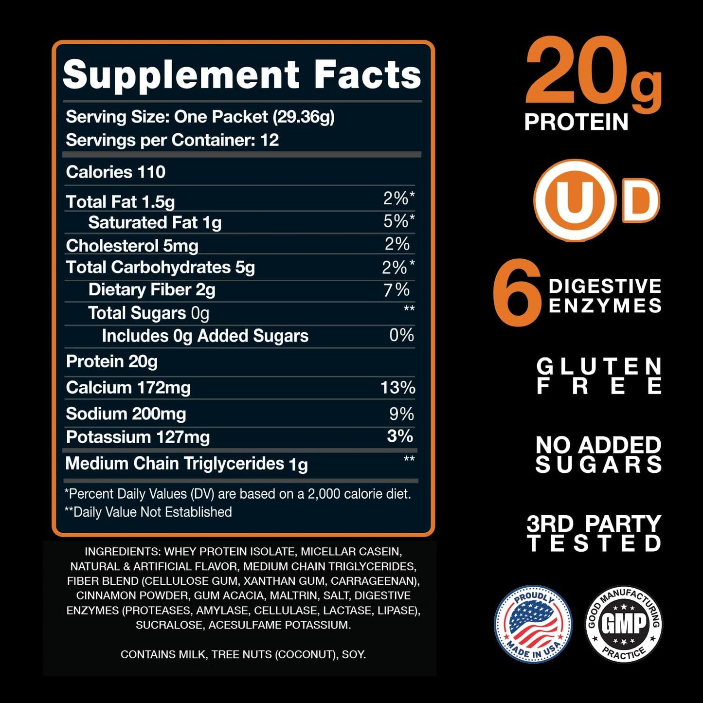 Devotion Nutrition Sinful Cinnamon Protein Powder Blend - Gluten Free, Keto Friendly, 1g MCT - 20g Whey & Micellar Protein - 12 Single Serving Packets