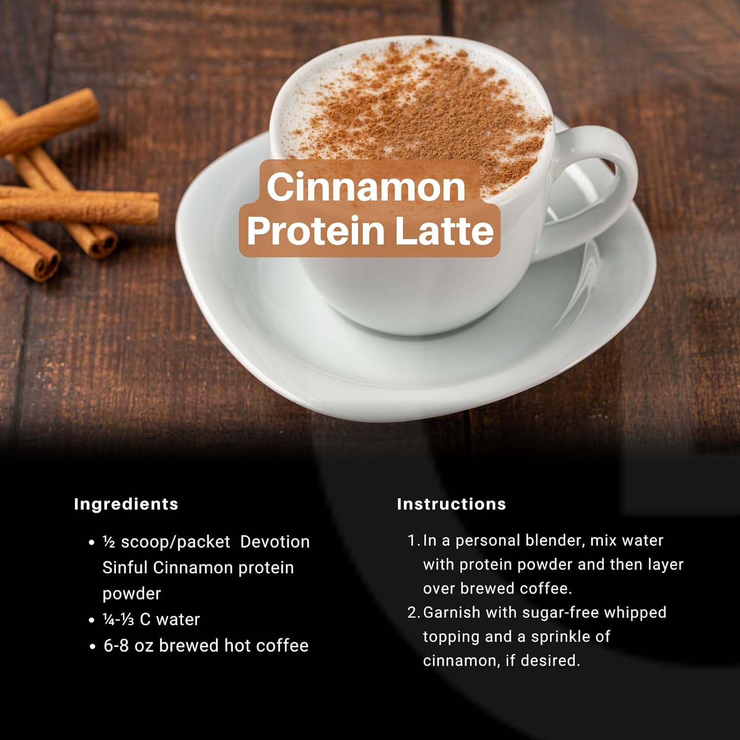 Devotion Nutrition Sinful Cinnamon Protein Powder Blend - Gluten Free, Keto Friendly, 1g MCT - 20g Whey & Micellar Protein - 12 Single Serving Packets