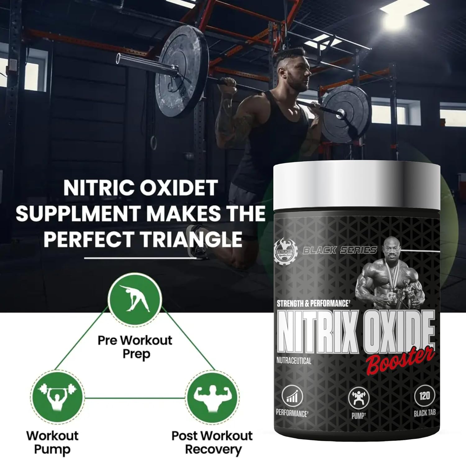 Dexter Jackson Black Series Nitric Oxide Booster - Metabolism Boost, Fat Burning - 60 Tablets, 30 Servings