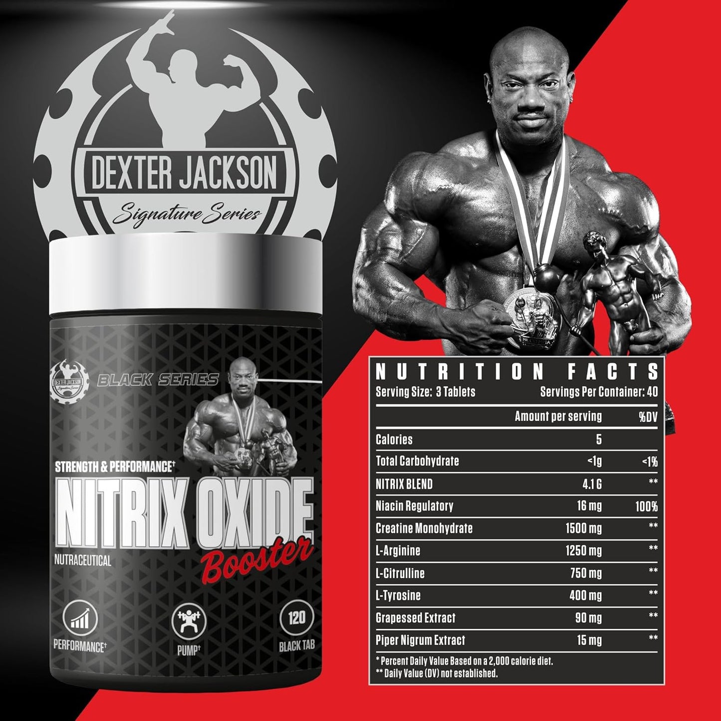 Dexter Jackson Black Series Nitric Oxide Booster - Metabolism Boost, Fat Burning - 60 Tablets, 30 Servings
