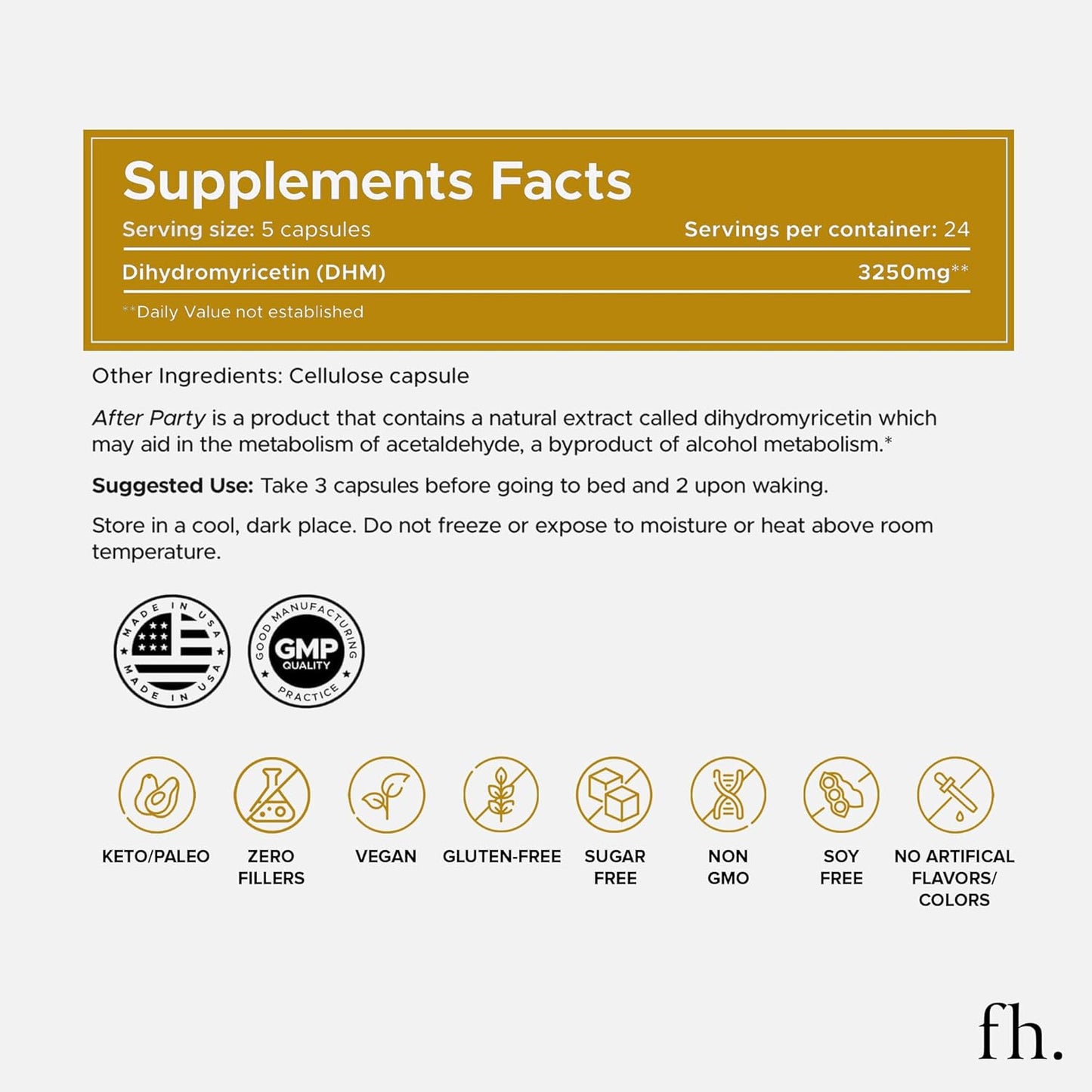 DHM Dihydromyricetin Supplement for Full Body Health | Boost Liver Function, Metabolism, Energy | Post-Party Relief, 650mg Per Pill | 1 Bottle, 24 Servings
