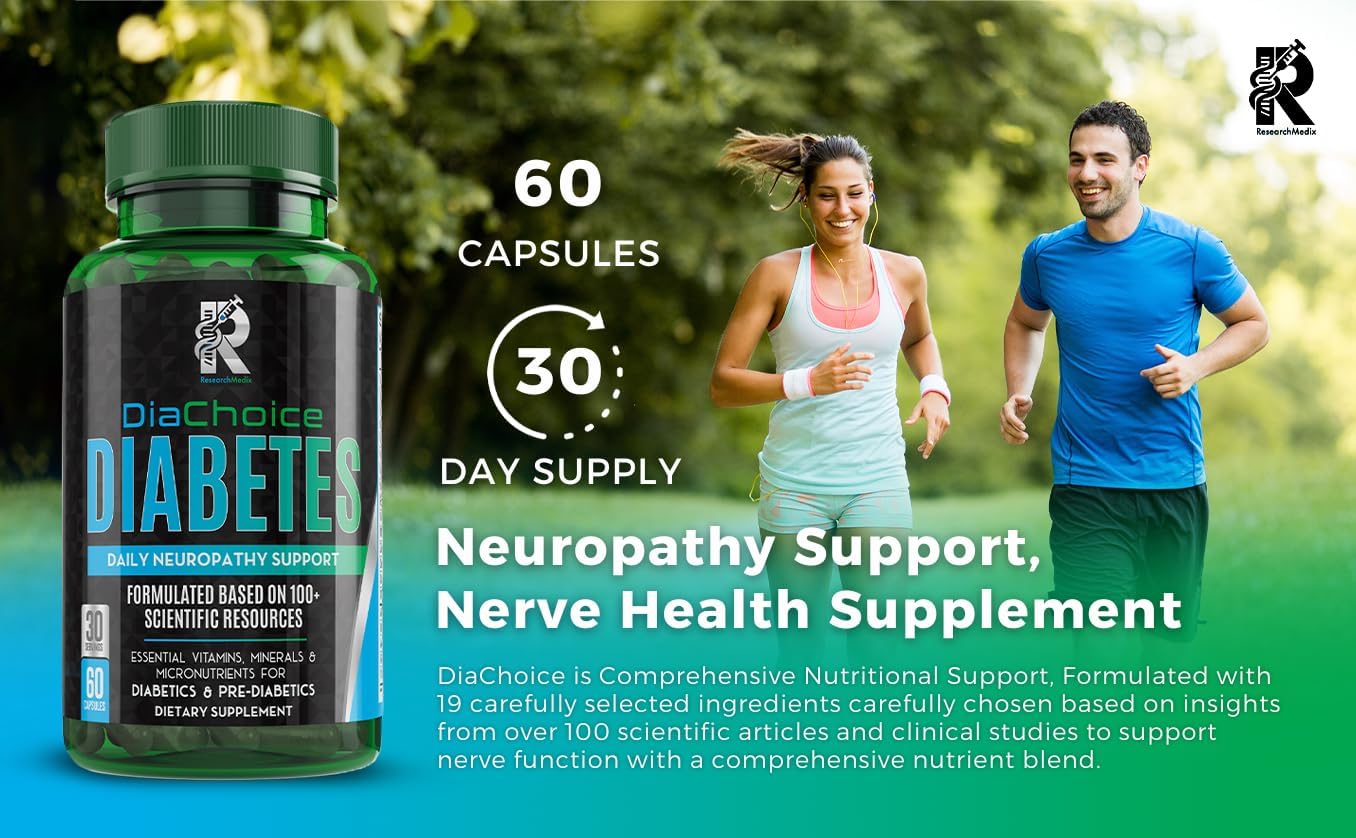 DiaChoice Neuropathy Support Supplement with Alpha Lipoic Acid 600mg - Nerve Health Fortification & Function Support with ALA, CoQ10, Magnesium, Zinc, B Vitamins, D, C, E & More