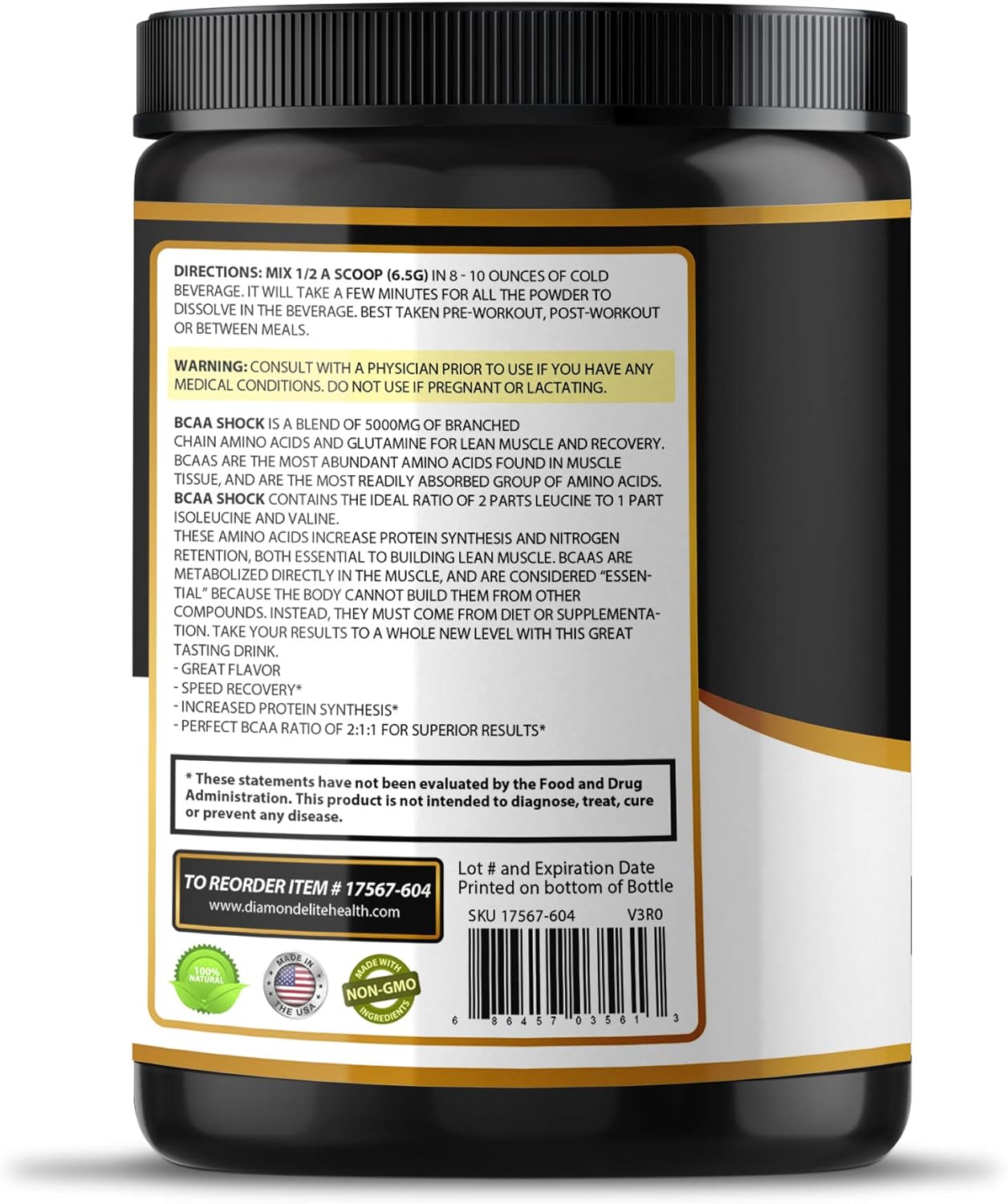 Diamond Elite Health Products BCAA Powder 2:1:1 - Muscle Building & Recovery Aid, Fat Burning Support - Fruit Punch & Watermelon (45 Servings)