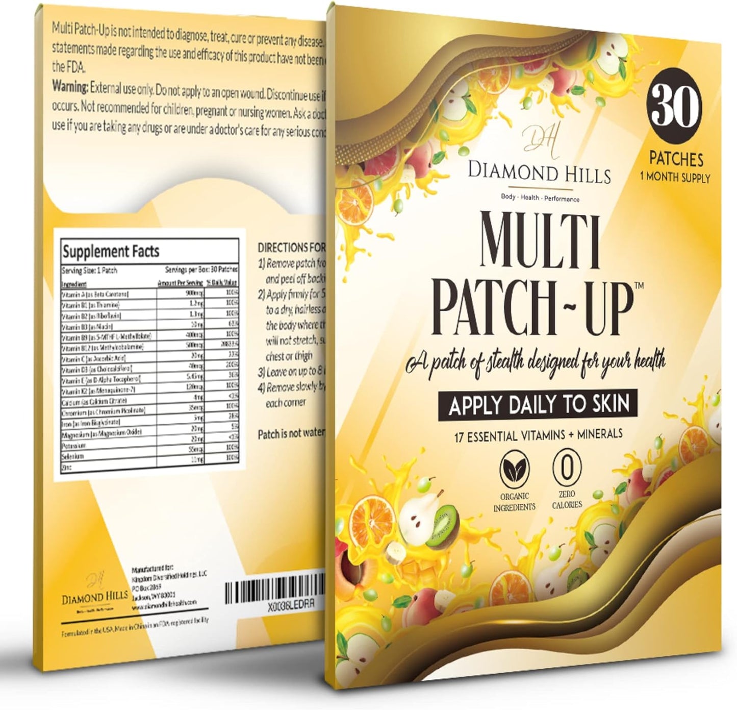 Diamond Hills Multi Patch-Up - 30 Count Daily Patches - Zero Calories and Sugar-Free