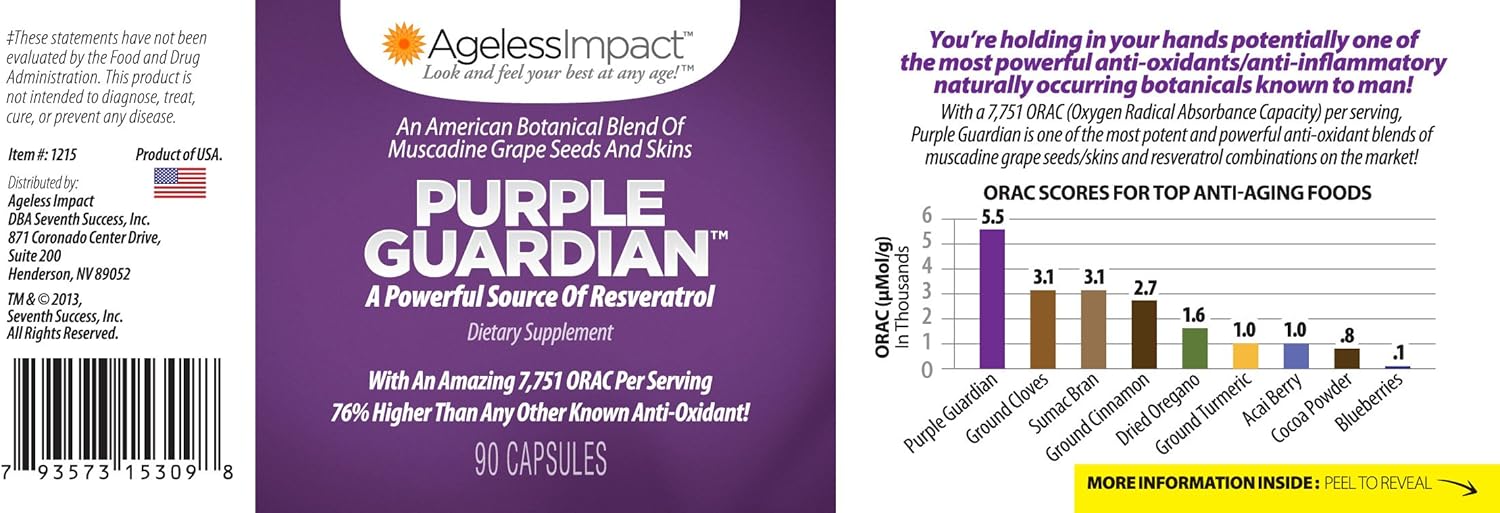 Diaotec Purple Guardian Resveratrol Capsules with Muscadine Grape Seeds & Skins, 700mg, 90 Count