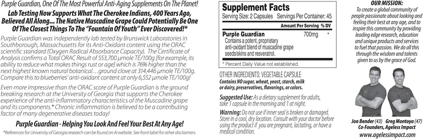 Diaotec Purple Guardian Resveratrol Capsules with Muscadine Grape Seeds & Skins, 700mg, 90 Count