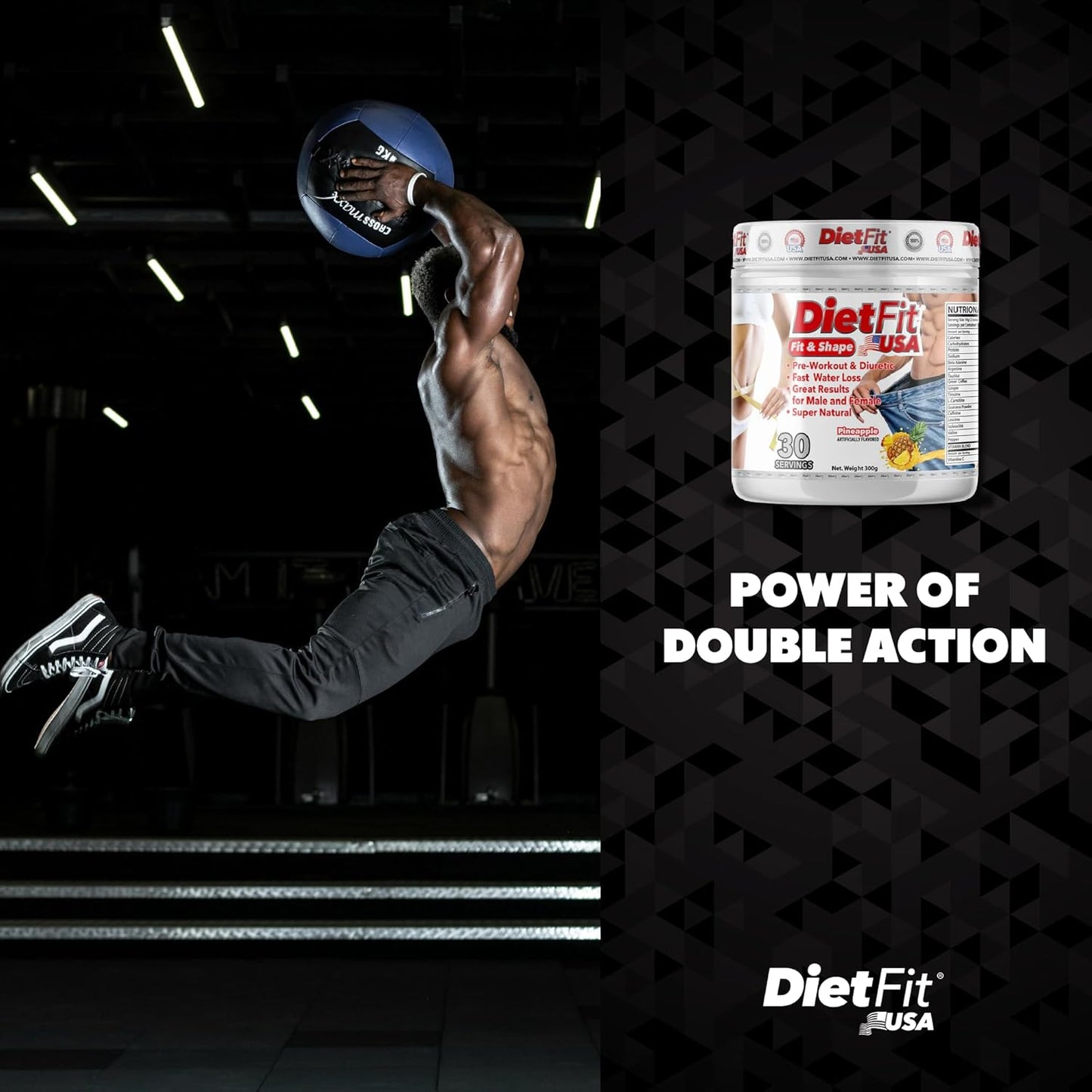 DIETFIT USA Hydroboost Pre-Workout and Diuretic 300g - Pineapple Flavor | 2-in-1 Fitness Supplement for Intense Energy | 30 Servings