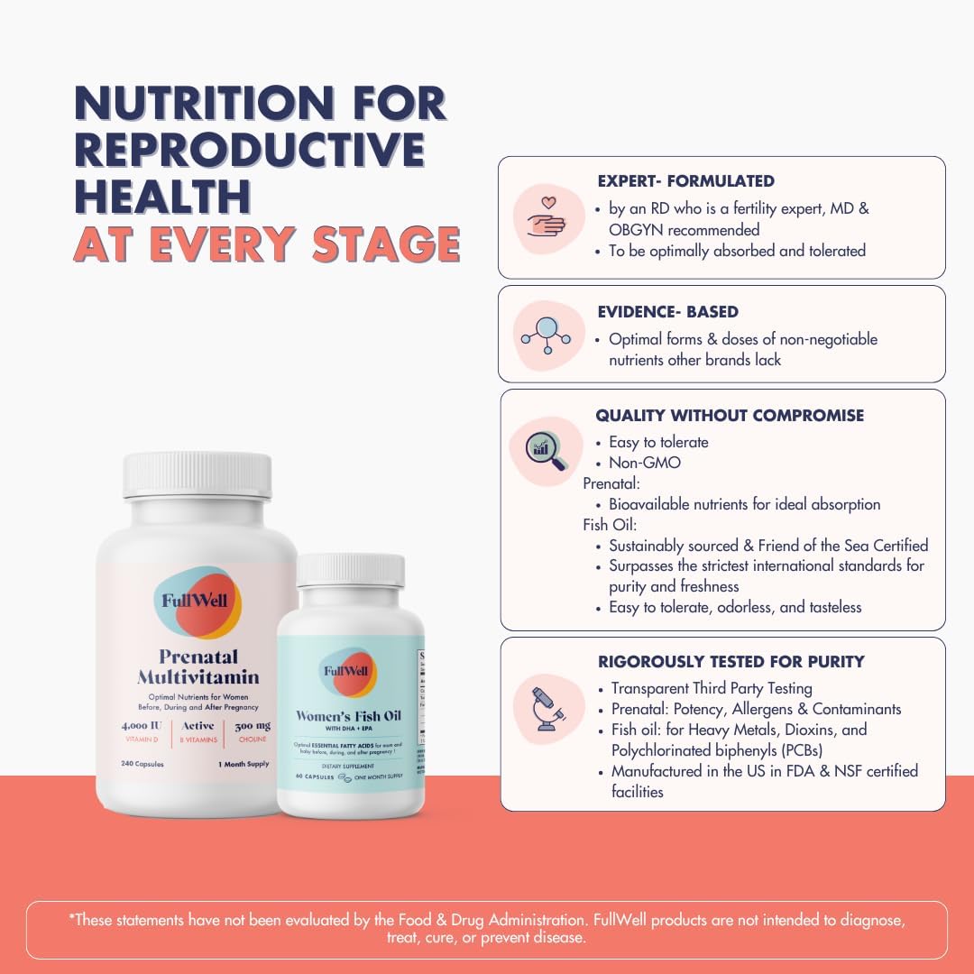 Dietitian-Formulated Prenatal Vitamin with DHA & Omega 3 Fish Oil | Brain & Nervous System Support | Non-GMO, 30 Servings