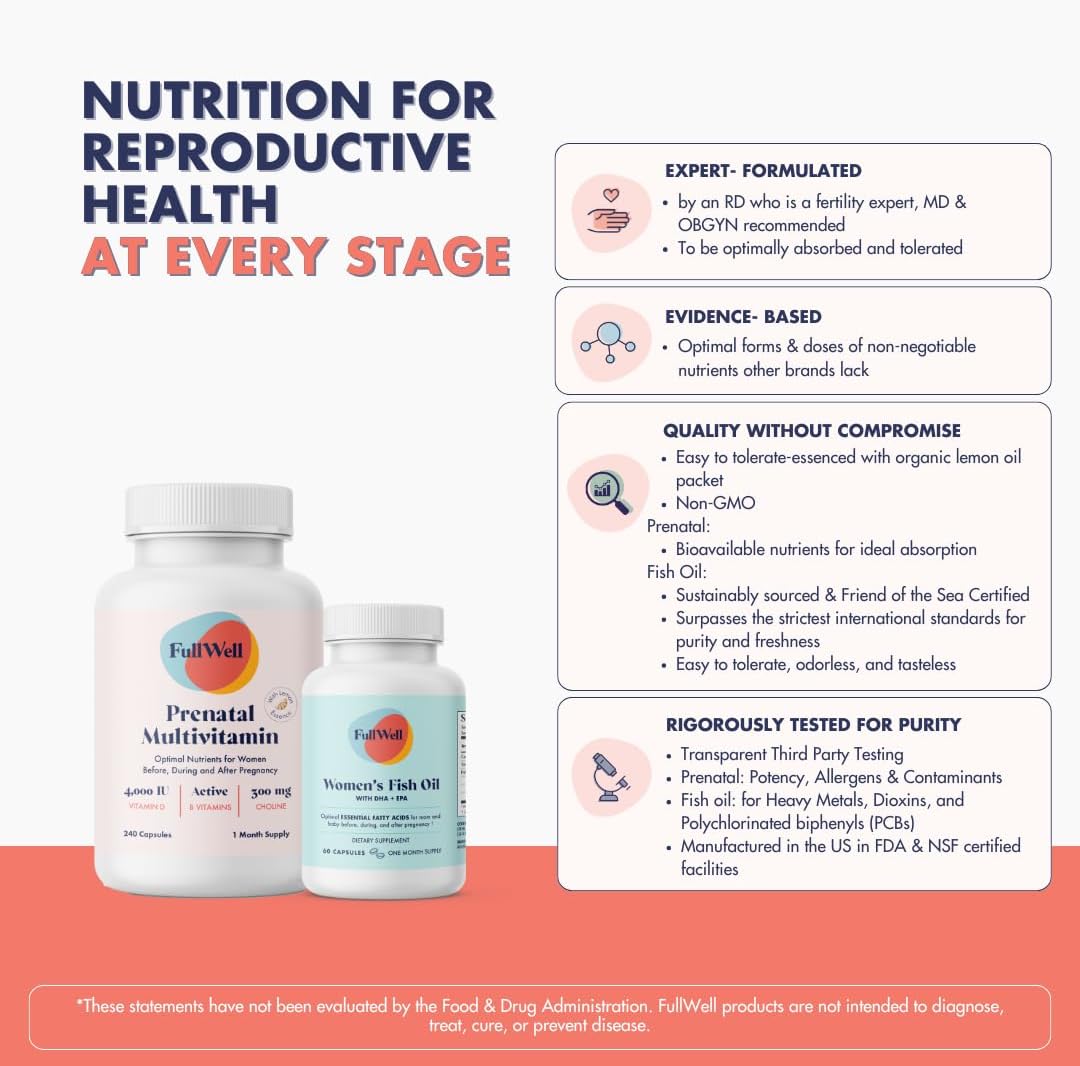 Dietitian-Formulated Prenatal Vitamin with Omega 3 Fish Oil for Brain Development - 30 Servings