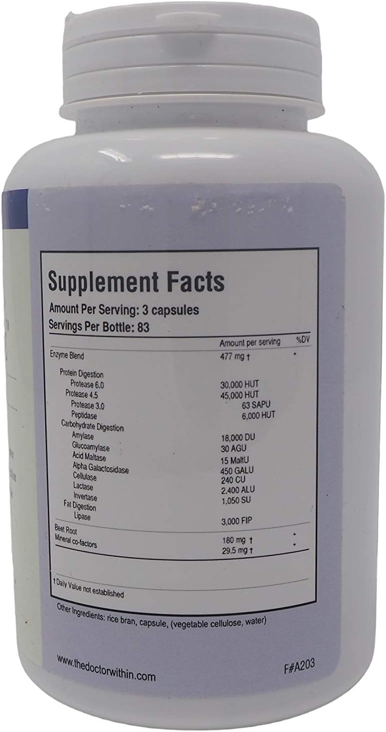 Digest-A-Zyme Supplement - Restore Critical Digestive Enzymes - 250 Veggie Capsules by The Doctor Within