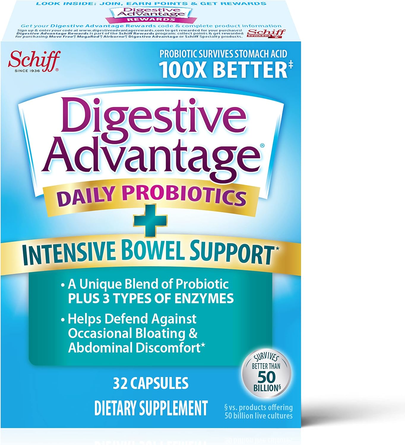 Digestive Advantage IBS Probiotics Capsules for Men and Women - Digestive Health, Intensive Bowel Support, Occasional Bloating Relief, Gut Health - 32ct